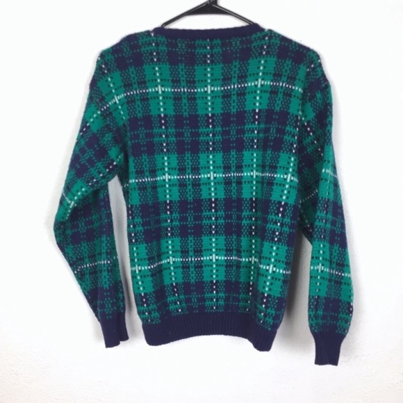 Vintage blue and green plaid cozy sweater size small retro grandpa holiday - Picture 3 of 4